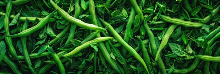 Aerial perspective of bright and crunchy fresh green beans offering a delightful taste of garden freshness in each mouthful