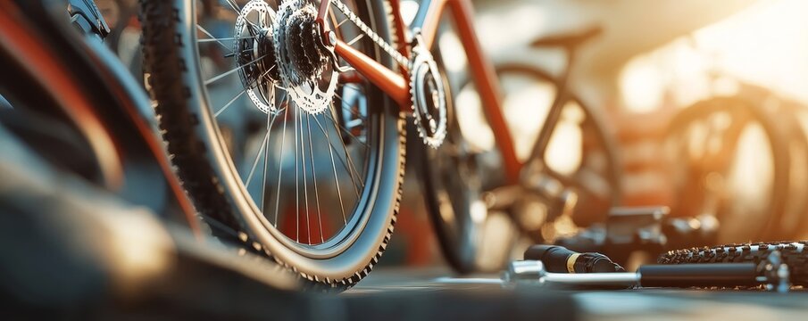 Close up of a bicycle wheel and tire.