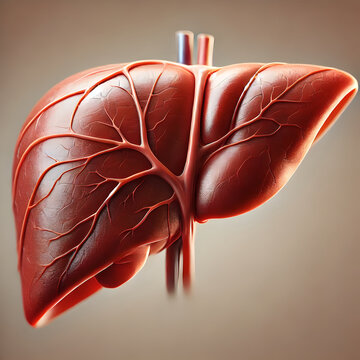 Human liver Anatomy: detailed 3D model of the human liver, showing the blood supply and the biliary system, blood flow,  structure, blood vessels, medical education.