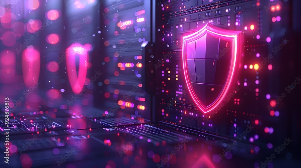 Aufkleber digital security shield glowing on a server room background, representing cybersecurity and data pro