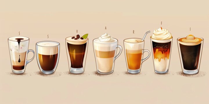 Variety of Espresso Drinks. High detailed drink concept