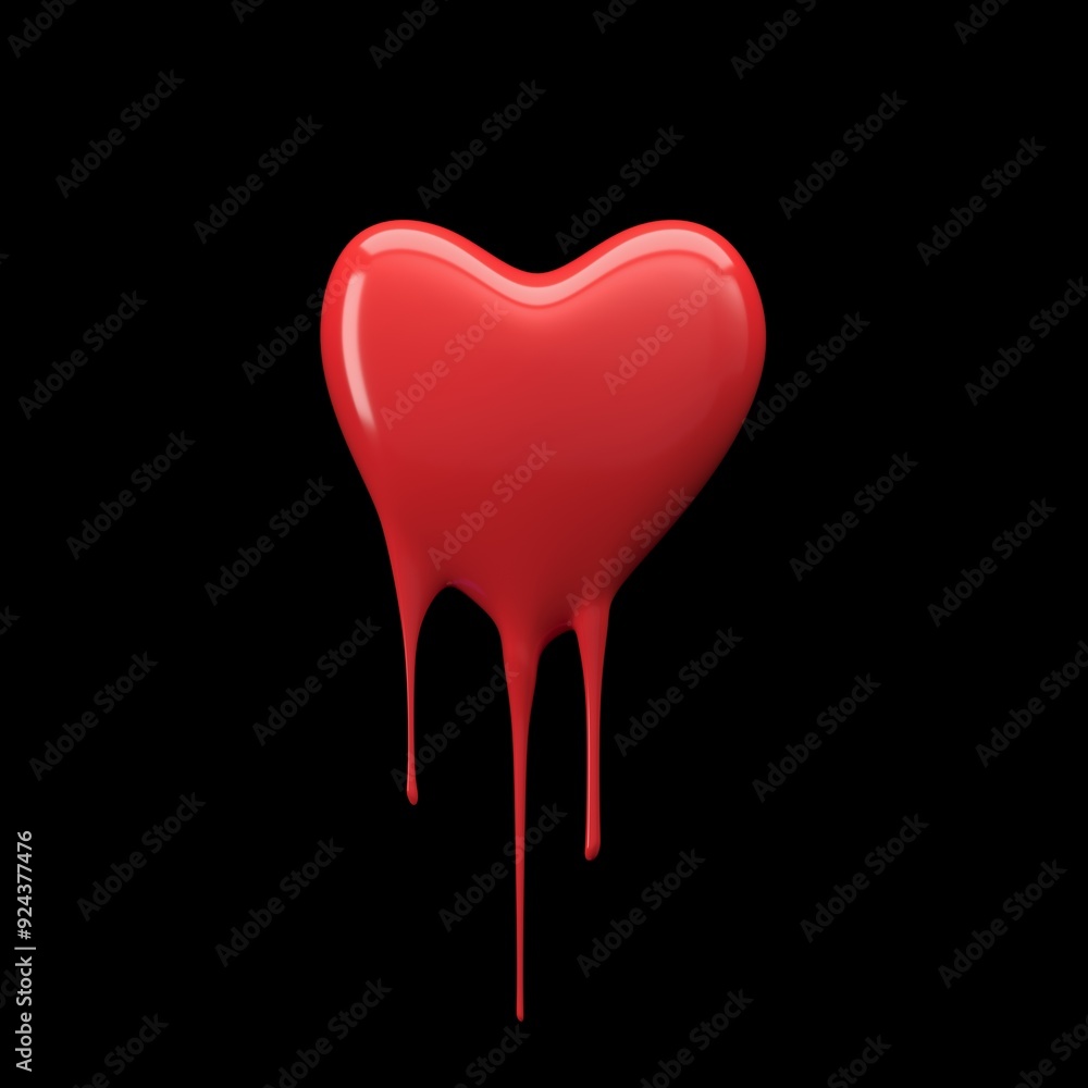 Poster closeup red color of heart shape melting isolate on black background. 3d rendering.