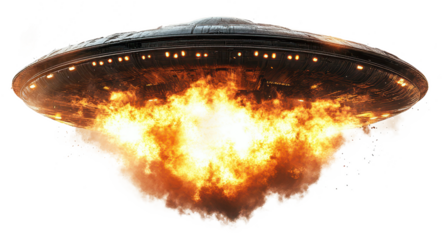 alien ship explosion isolated on transparent background
