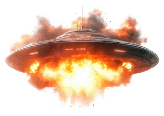 alien ship explosion isolated on transparent background