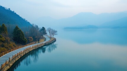Serene Lake Path: Tranquility and Nature's Beauty