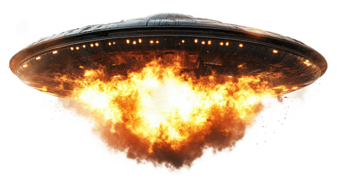 alien ship explosion isolated on transparent background