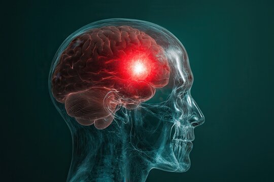 An X-ray image revealing a gunshot wound with traumatic brain injury, showing a metallic foreign object lodged in the skull.


