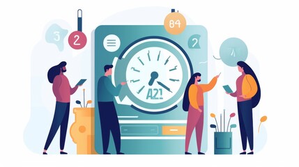 A group of people are gathered around a clock that reads A21