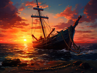 Obraz premium Superb Anchor rests on sandy beach with waves gently lapping at the shore