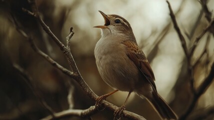 A Small Bird Singing on a Branch