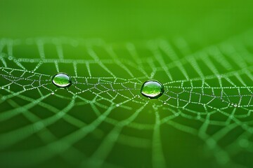 Obraz premium Delicate morning dew glistening on a spider web, capturing the beauty of nature.