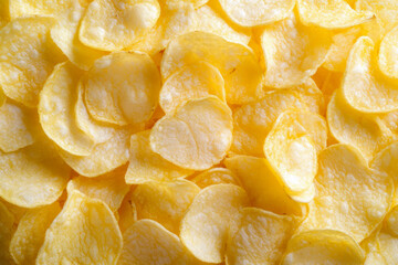 Texture Of Scattered Fried Potato Chips On A Flat Surface, Created With Artificial Intelligence