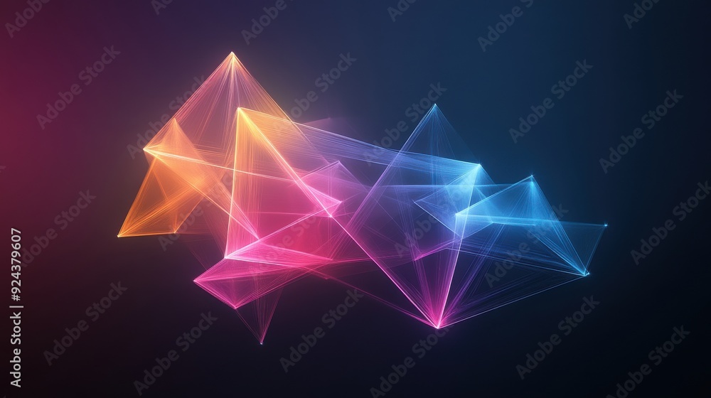 Poster a vibrant geometric abstract design featuring colorful shapes and light effects, perfect for modern 