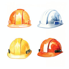 watercolor painting of construction hat four collection