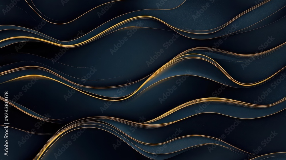 Poster Elegant black and gold abstract lines create a modern look, enhanced by a soft light effect for depth and texture.