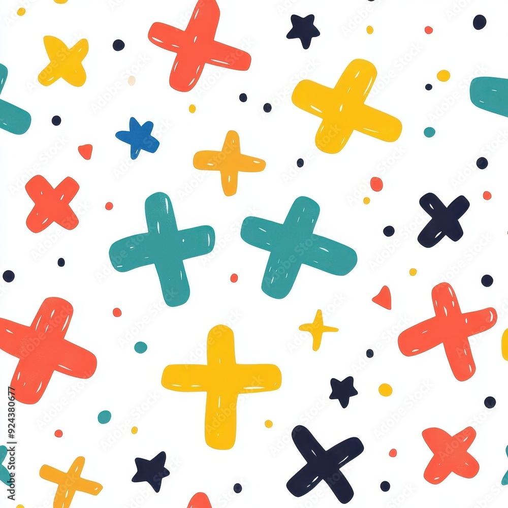 Poster a charming fabric pattern featuring delicate crosses and stars, perfect for adding a touch of whimsy