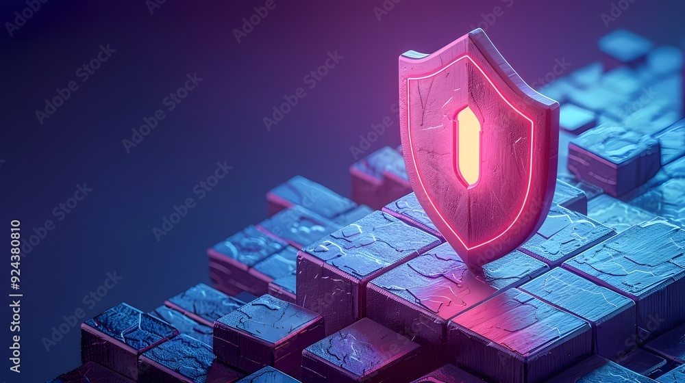 Aufkleber futuristic digital shield on a textured, cyber-style surface, representing cybersecurity and data pr