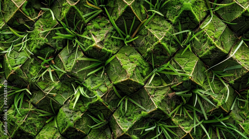 Aufkleber a geometric pattern of intricate shapes and angles that mimic the natural growth pattern of grass