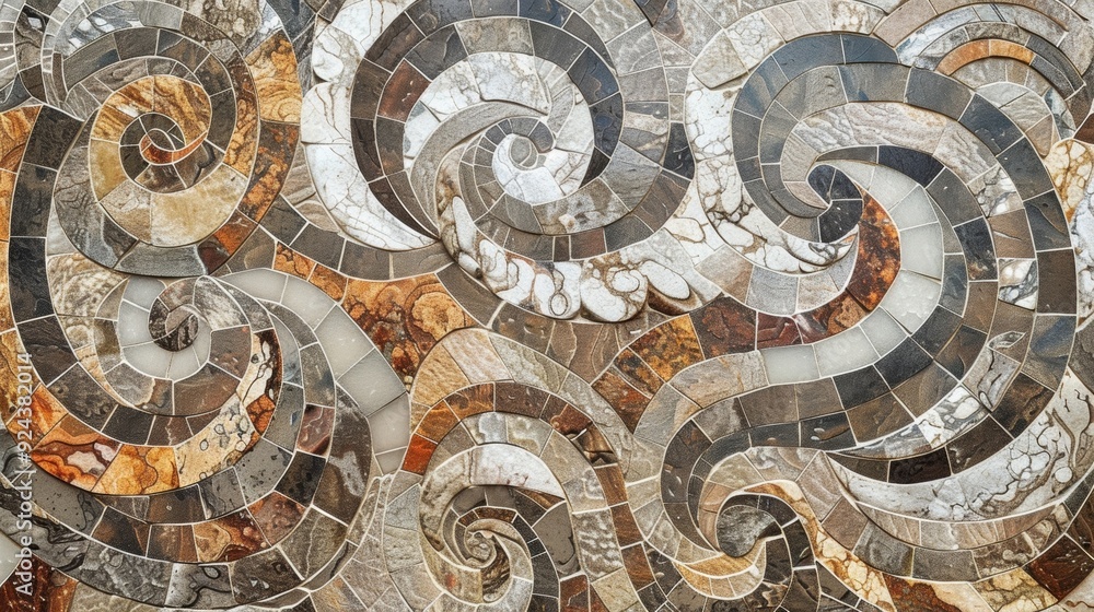 Poster a mosaic of swirling patterns and muted tones reminiscent of a vast array of stones and minerals fou