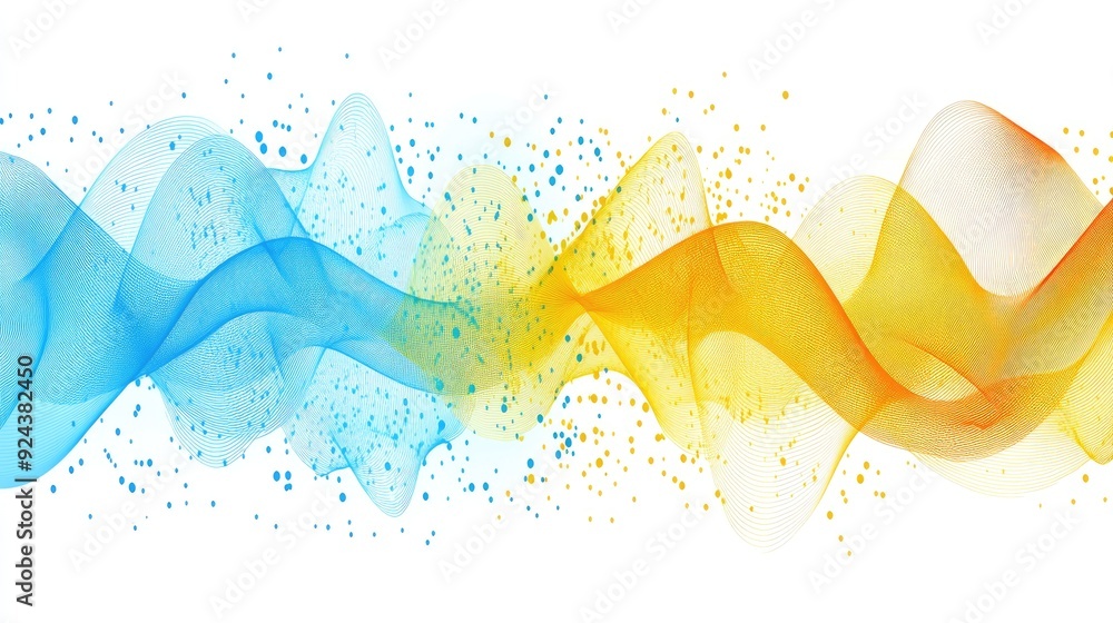 Poster golden wavy lines undulate on a clean white backdrop, creating a soothing and serene abstract experi