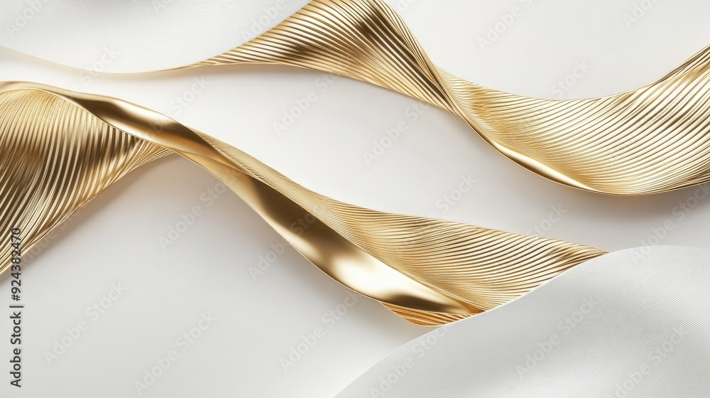 Poster golden wavy lines gracefully undulate across a soft white background, creating an abstract and seren