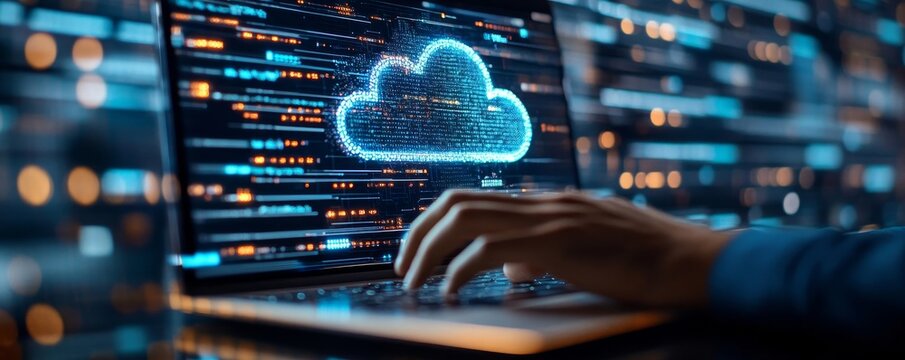 Computer programmer team using laptop, data processing connecting with internet global network, cloud computing and network server, cyber security and, Generative AI