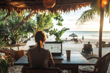 a digital nomad remote job working from a beach side