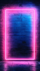 Pink Neon Frame on Black Brick