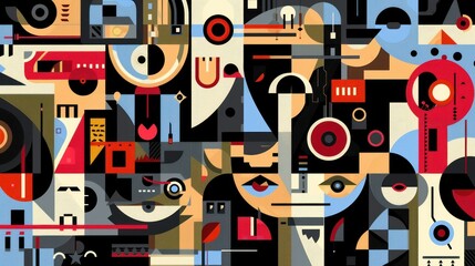 Abstract geometric art with vibrant colors and patterns.