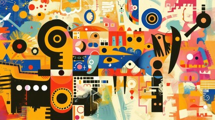 Abstract geometric shapes in vibrant colors.