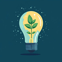 Glowing Lightbulb with Green Plant Inside Illustration