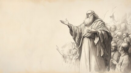 Fototapeta premium Numbers: Biblical Illustration Featuring Moses Addressing Gratitude, Beige Background, Perfect for Faith-Based Educational Materials and Leadership Studies