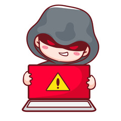 Cyber hacker Cartoon Vector. Cyber Crime Concept Design Illustration. Hacking system and protection, data, information and money theft, secure web traffic. Isolated White Background