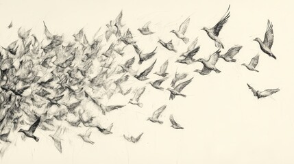 Numbers: Biblical Illustration Featuring Flock of Quail Descending on Camp, Beige Background, Perfect for Faith-Based Educational Materials and Divine Provision Studies