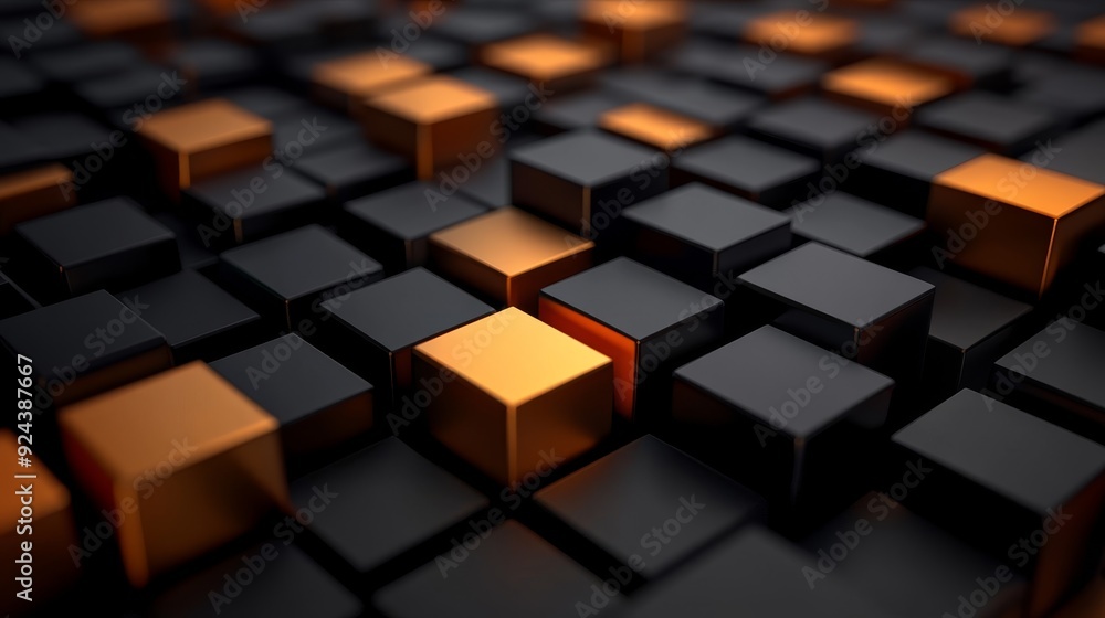 Poster abstract pattern of black and gold cubes, creating a dynamic and modern background.