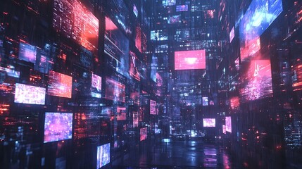 Cyberpunk Cityscape with Glowing Screens