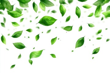 Green flying leaves wave. Organic cosmetic background. Natural herbal tea. Vegan, eco, bio design element. with generative ai