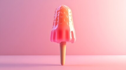 Pink popsicle on a wooden stick, melting slightly, against a pastel pink background.