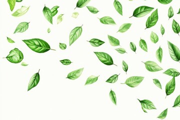 Green flying leaves wave. Organic cosmetic background. Natural herbal tea. Vegan, eco, bio design element. with generative ai