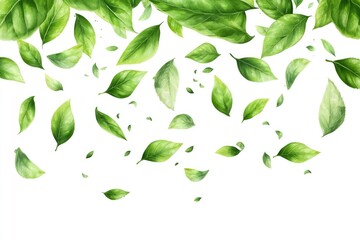 Green flying leaves wave. Organic cosmetic background. Natural herbal tea. Vegan, eco, bio design element. with generative ai