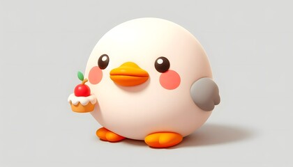 Cute duck 3D model with big eyes sitting on a light gray surface