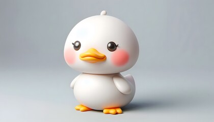 Cute duck 3D model with big eyes sitting on a light gray surface