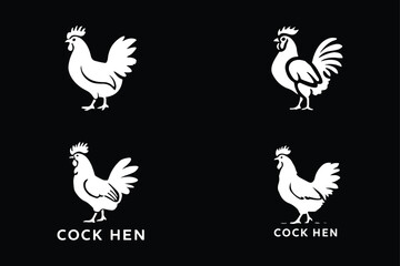 set of cock hen vector logo, silhouette, icon design black and white  