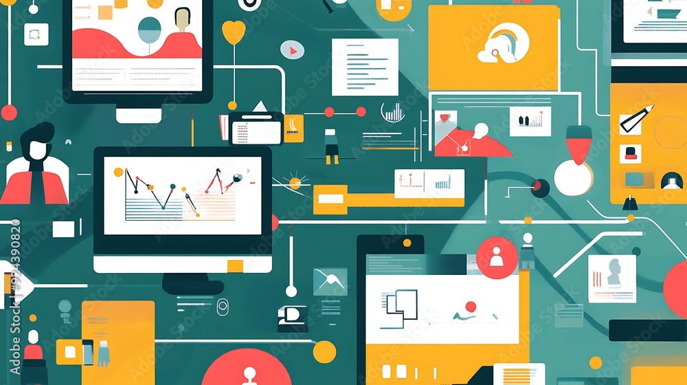 Poster abstract visual representation of business data and connections