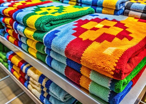 Colorful terrycloth towel featuring a popular video game-inspired design is showcased on a store shelf, packaged and ready for purchase at a discount retail store.