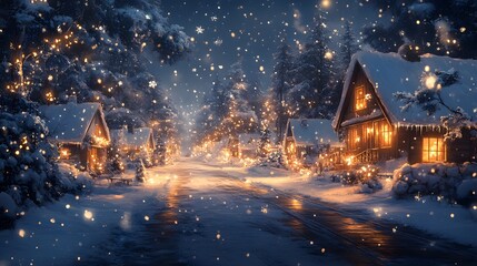Fototapeta premium 夜と冬の村