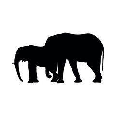 Elephant Vector Silhouette. Elephant icon. Silhouette of African and Indian elephants with baby elephant. Animal Family. Isolated. Vector illustration.