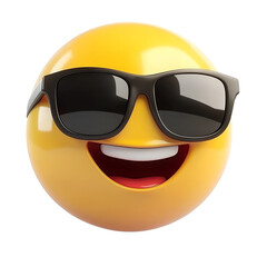 Smiling face with sunglasses three-dimensional emoji,3d cheerful glasses emoji isolated on transparent background, Happy sun emoji,png,3d smiling face emoji with expression sun glasses on, transparent © Village