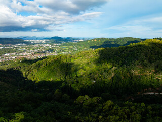 Aerial view drone shot of Mountains Forest trees nature environment background