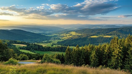 Obraz premium Mountain Valley Sunset Panorama